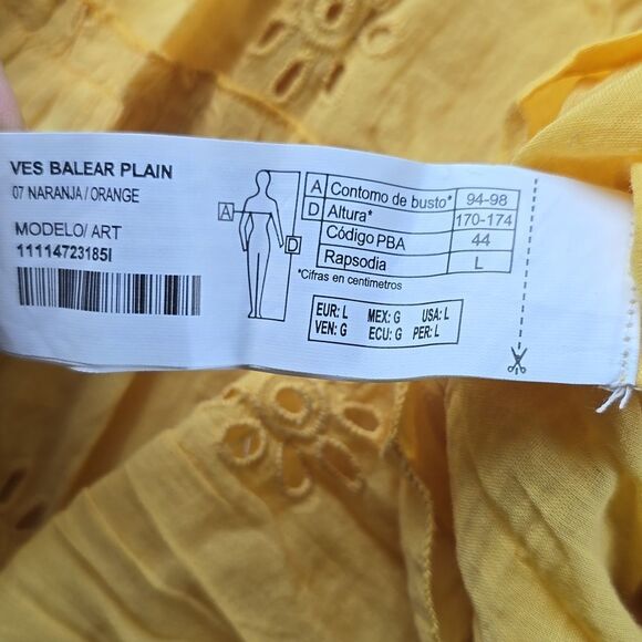 Rapsodia Balear Plain Dress Yellow Marigold Eyelet Bell Sleeve Women's Large - Picture 10 of 12